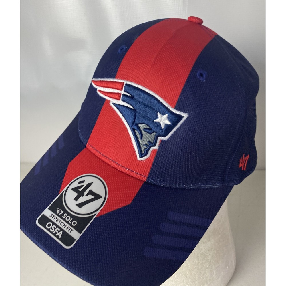 New England Patriots NEW '47 Brand Solo Patch Sewn Spellout Logo Stretch OSFA